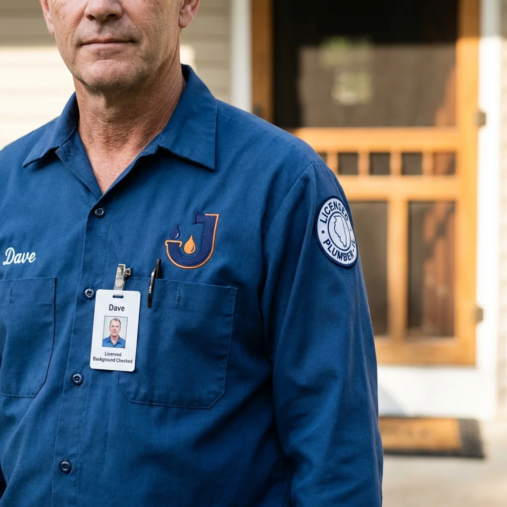 Licensed plumber showing ID badge in Churchville, NY