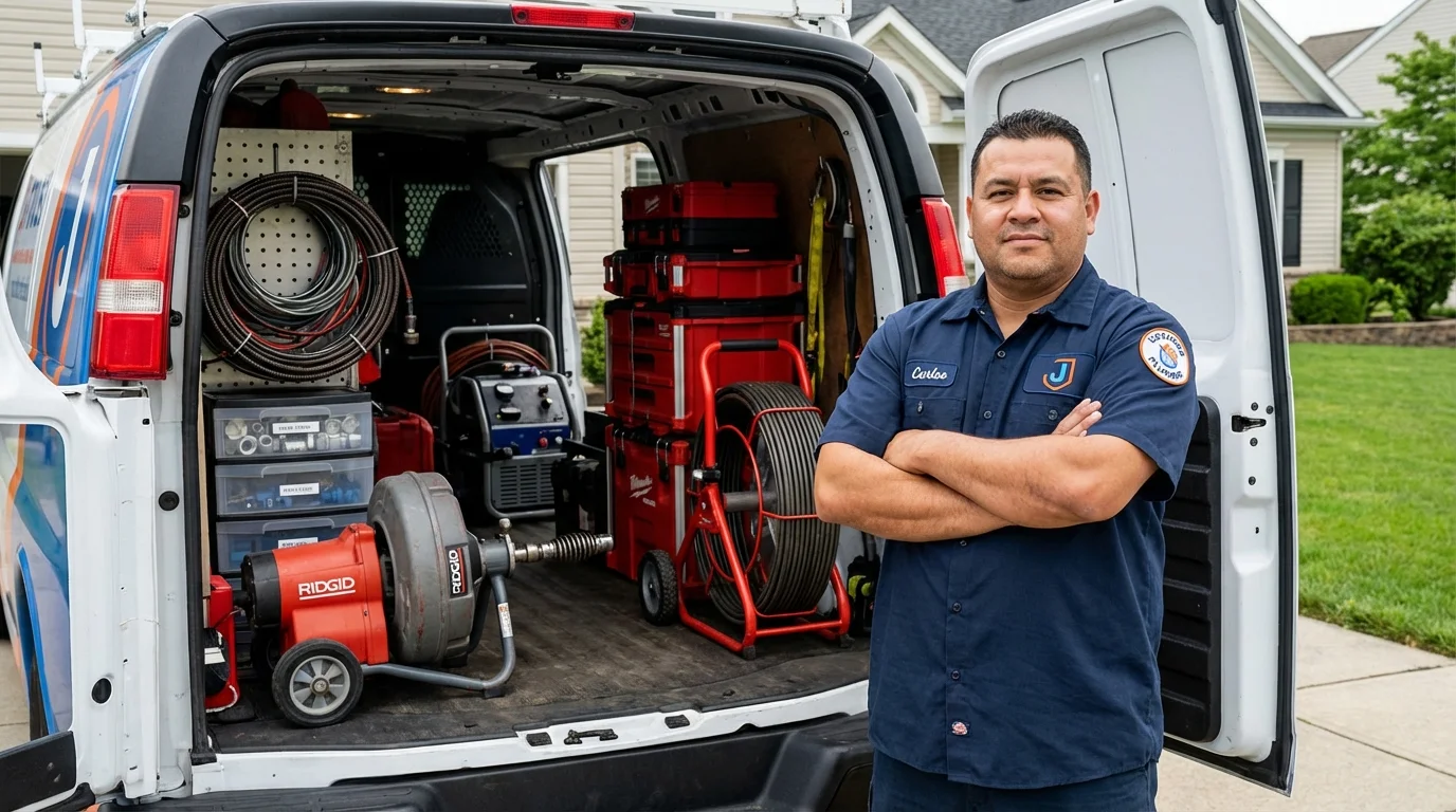 Professional drain cleaning equipment and Johns Plumbing LLC plumber in Churchville