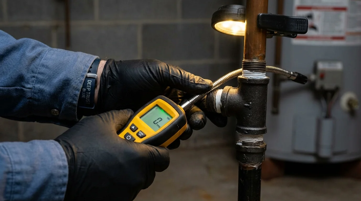 Gas leak detection with electronic sniffer by Johns Plumbing LLC in Churchville