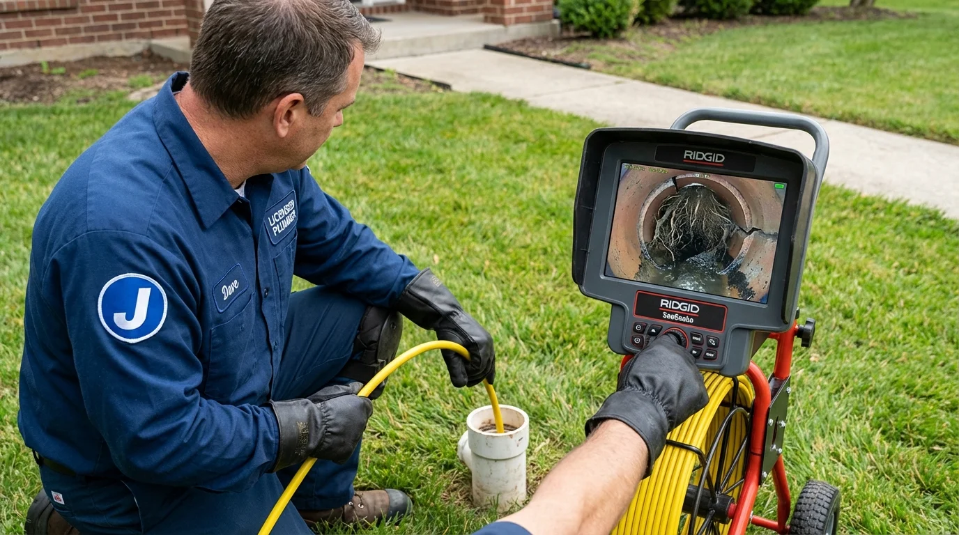 Sewer camera inspection being performed by Johns Plumbing LLC in Churchville